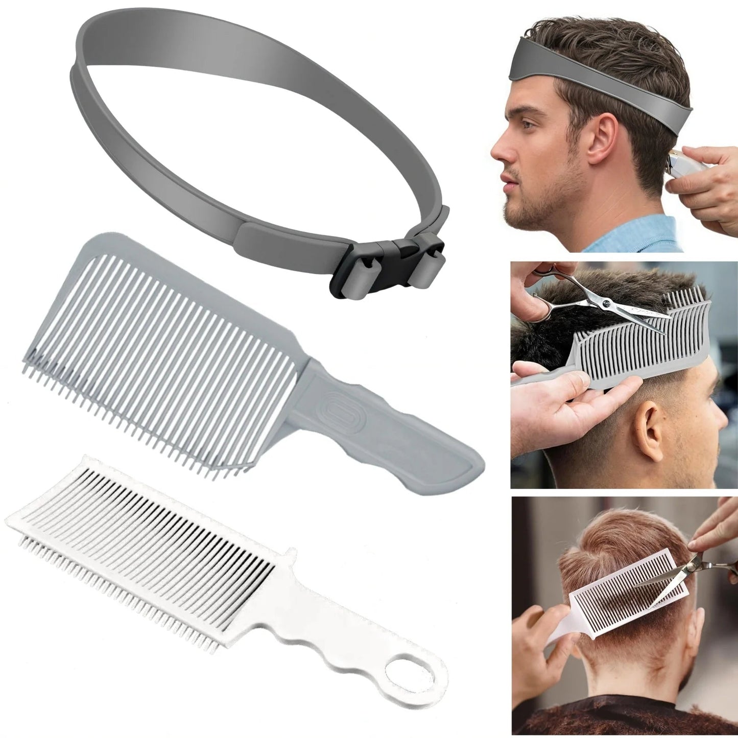 1/3Pcs Barber Hair Comb Kit Flat Top Hair Cutting Fading Stying Men Fade Brush Adjustable Headband Salon Hair Tool Accessories Quick Pick Grocers