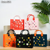 EVA Large Leather Shoulder Bag Handbag Tote Bag Storage for Women Casual Waterproof Beach Bag Hole Fit Charm Fashion Storage Bag Quick Pick Grocers