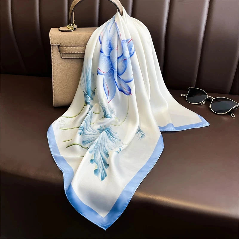 Luxury Print Satin Silk Square Scarf for Women Shawl Hijab Neckerchief Female Hair Ribbon Headband Fashion Wrap Bandana 2023 New Econic Blanks