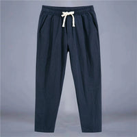 Men's Trousers Cotton Linen Fashion Casual Pants Solid Color Breathable Loose Shorts Straight Drawstring Pants Streetwear Men Quick Pick Grocers