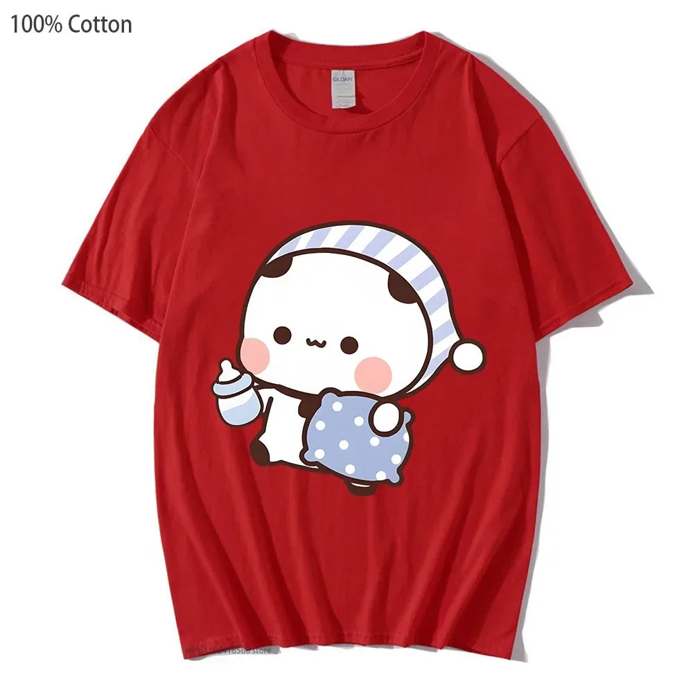 Couple Shirts Kawaii Cute BuBu Panda Going To Sleep with DuDu Bear Graphic Tshirt Cotton Men Women Clothes Long Sleeve Tees Quick Pick Grocers