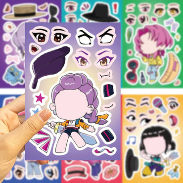 8Sheets Children DIY Puzzle Sticker Games K-POP DEMON HUNTERS Make A Face Funny Assemble Jigsaw Stickers Kids Educational Toys Purest Peak Salt