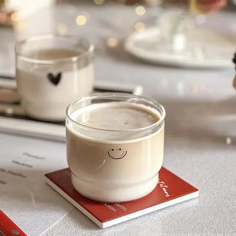 300ml Love/Happy Wall Glass Cup Milk Coffee Heart Cups Heat Resistant Healthy Drink Mug Tea Mugs Transparent Drinkware Mug Quick Pick Grocers