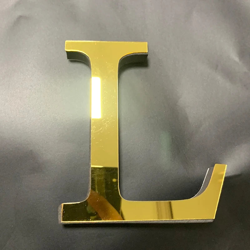 Gold English Letters Mirror 3D Wall Sticker Home Decoration Festival Party Wedding Decor Acrylic Mural Peel & Stick Wallpaper Quick Pick Grocers