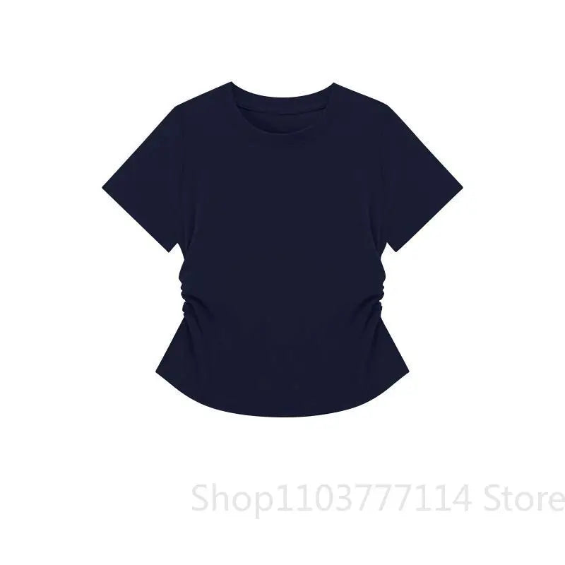 Women Summer Short Sleeved Top for Fashion Versatile Base Shirt Slim Fit Round Neck T-shirt Casual and Sexy Breathable and Cool Quick Pick Grocers