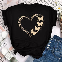 New Fashion Women T-shirt Colorful Butterfly Petal Print Short Sleeve and Round Neck Cute Graphic Tee Shirts Female Tops Clothin Quick Pick Grocers