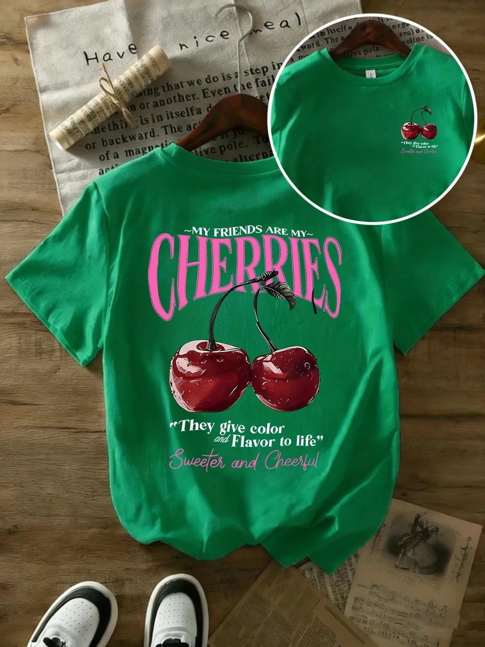 Summer Sweeter Cherries Prints T-Shirts Womens Cotton Oversized T Shirts Basic O-Neck Short Sleeve Tops Casual Woman Clothes Quick Pick Grocers
