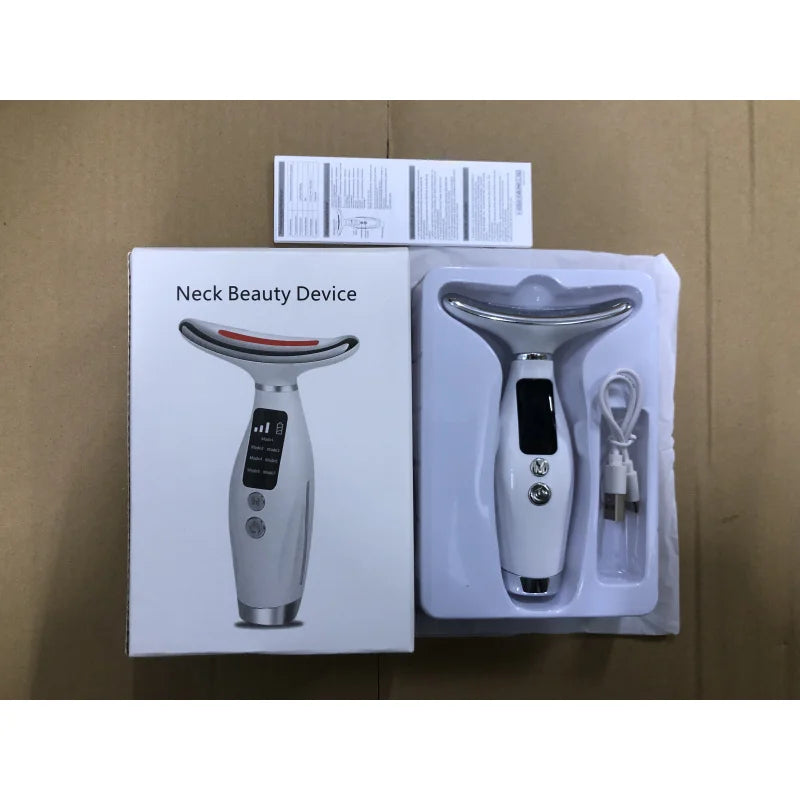 Portable 7 Colors LED Light Therapy Face Neck Massager 3 Gears Adjustable Gentle Vibration Anti Wrinkle Skin Tightening Lifting Quick Pick Grocers