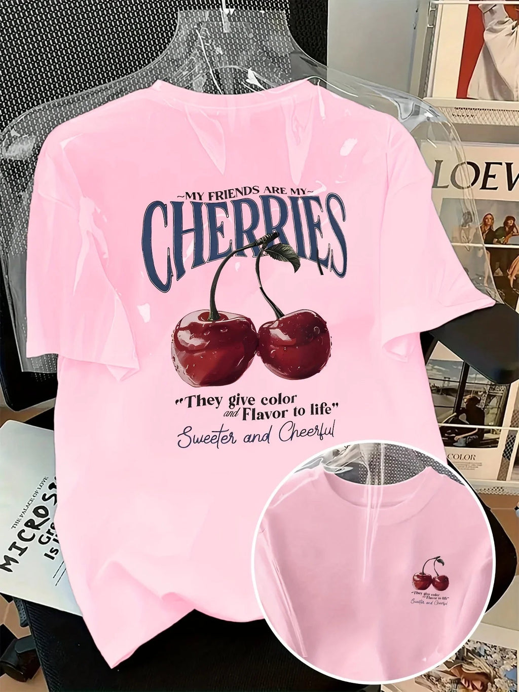 Summer Sweeter Cherries Prints T-Shirts Womens Cotton Oversized T Shirts Basic O-Neck Short Sleeve Tops Casual Woman Clothes Quick Pick Grocers
