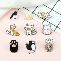 20 Styles Cute Cats collection Enamel Pins Dried Fish Bag Brooch Cartoon Animal Badges Denim Lapel Jewelry Gift for Kids Friends Quick Pick Grocers