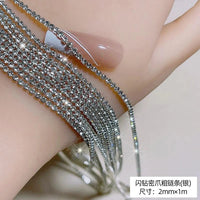100/50cm Long Luxury Crystal Chain Nail Charms 1.5/2mm Shinying Clear/AB Diamond Nail Art Metal Steel French Manicure Crystal Econic Blanks