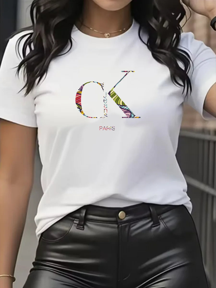 Summer luxury brand fashion cartoon letter print crew collar clothing short sleeve T-shirt  trend women's summer Y2K top Quick Pick Grocers