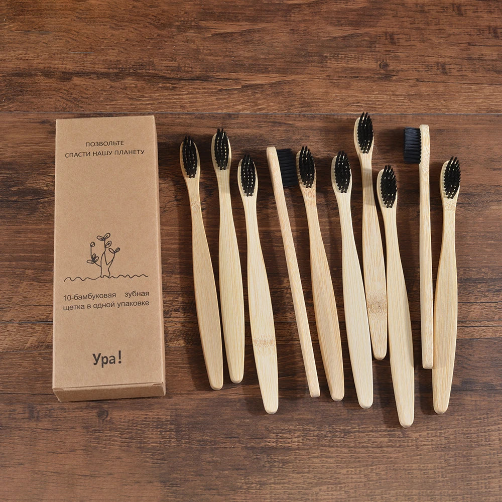 10Pcs Colorful Toothbrush Natural Bamboo Tooth Brush Sets Soft Bristle Charcoal Teeth Eco Bamboo Toothbrushes Dental Oral Care Econic Blanks