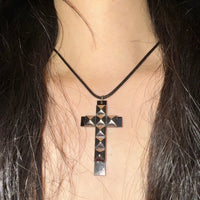 Punk Jewelry Rivet Cross Pendant Necklace for Women Cool Accessories Grunge Rock Fashion 90s Aesthetic Necklace Goth Quick Pick Grocers