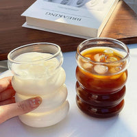 Transparant Drinking Glass Cup Creative Wave Shape Iced Coffee Tumbler Cup Juice Milk Tea Mug Drinkware Water Glasses Ripple Mug Quick Pick Grocers