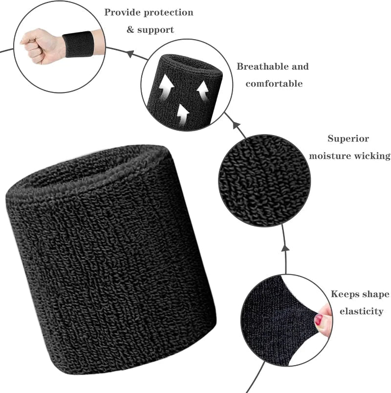 New Breathable Cotton Wristband Set for Men and Women Sweat Absorbent Wrist Sweatbands for Tennis Football Basketball Running Quick Pick Grocers