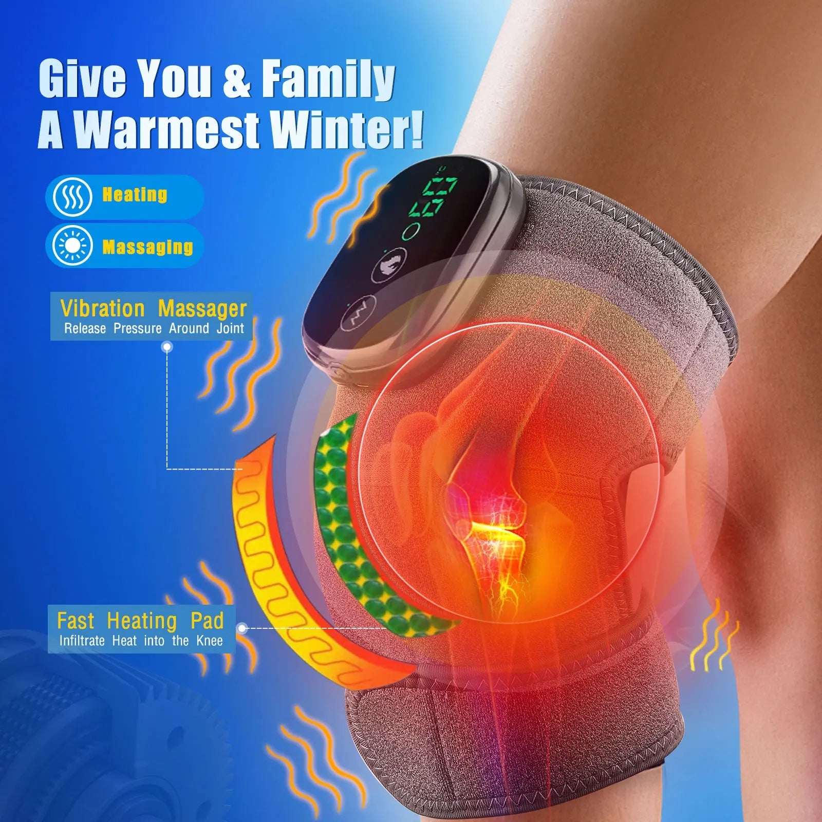 Eletric Heating Knee Massage Device Vibration Knee Pads for Shoulder Elbow Joint Warm Massage Thermal Knee Pad Blood Circulation Quick Pick Grocers