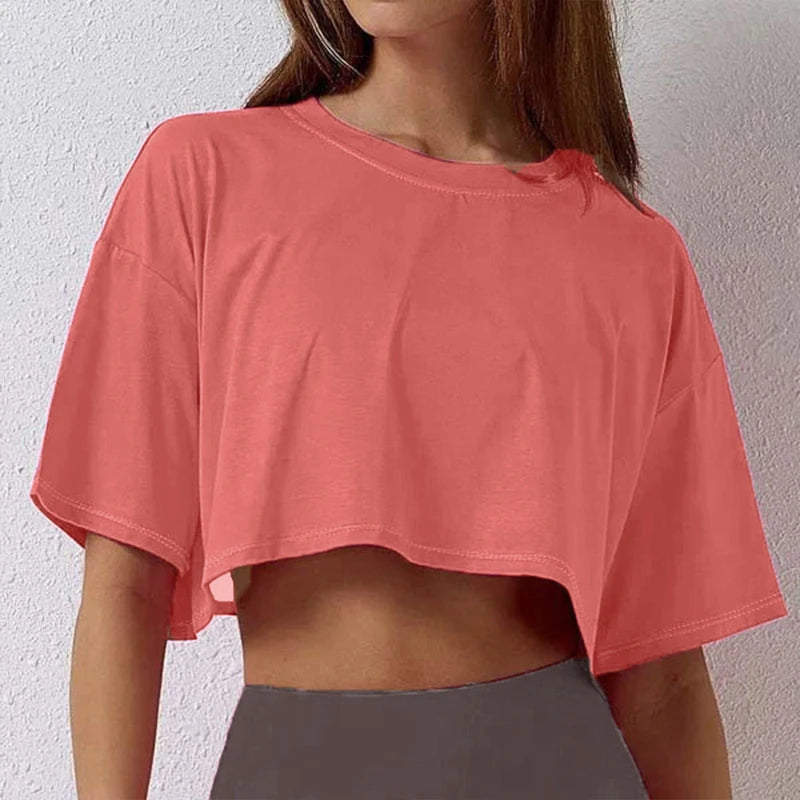 Cotton Women Short Sleeve Dance Running Clothes Yoga Fitness Crop Top  Navel Baring New Sport T-shirt Loose Gym Workout Shirts Quick Pick Grocers