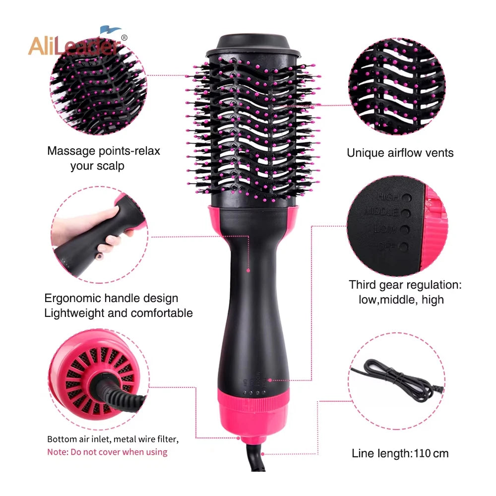 Women Hair Dryer Brush Hair Dryer Straightener Curler Massager 4 In 1 Rapid Warming One Step Volumizer Hot-Air Hair Brushes Econic Blanks