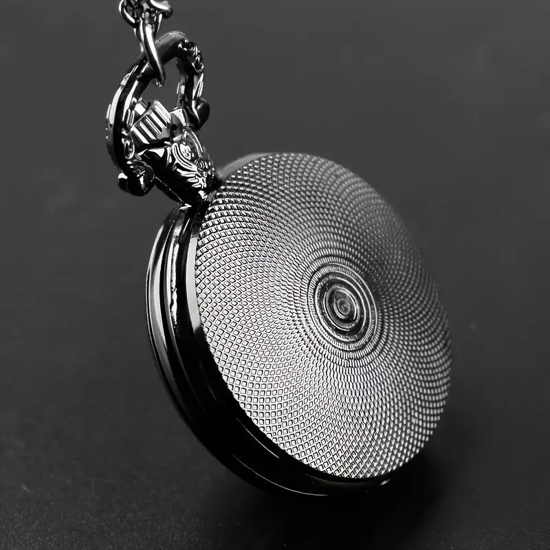 Vintage Black Motorcycle Quartz Pocket Watch, Necklace Pendant With World Time Feature,  Ideal Gift For Men & Women and Kids Quick Pick Grocers