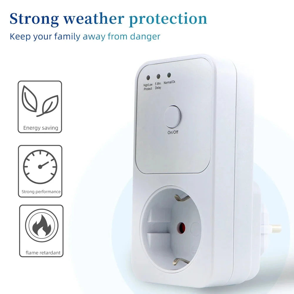 Refrigerator Voltage Protector AC 220V Stabilizer Automatic Surge Protector Voltage Relay Socket EU Plug Electrical Protection Econic Blanks