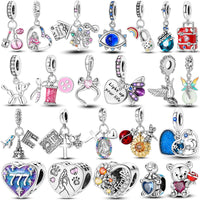 2025 Hot Sale Charms Bead 925 Sterling Silver Pink Butterfly Luminous Firefly Dangle Fit Bangle Bracelet Necklace DIY Jewelry Econic Blanks