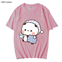 Couple Shirts Kawaii Cute BuBu Panda Going To Sleep with DuDu Bear Graphic Tshirt Cotton Men Women Clothes Long Sleeve Tees Quick Pick Grocers