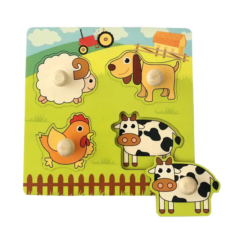 Baby Wooden Puzzles Montessori Toys 1 2 3 Years Toddler Toys Hand Grab Board Alphabet Number Cognition Learning Educational Toys Quick Pick Grocers