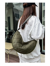 Waist Half Moon Belt Bag Solid Color Crossbody Bag Large Capacity Shoulder Bags Portable Nylon Plaid Travel Bags for Commuting Quick Pick Grocers