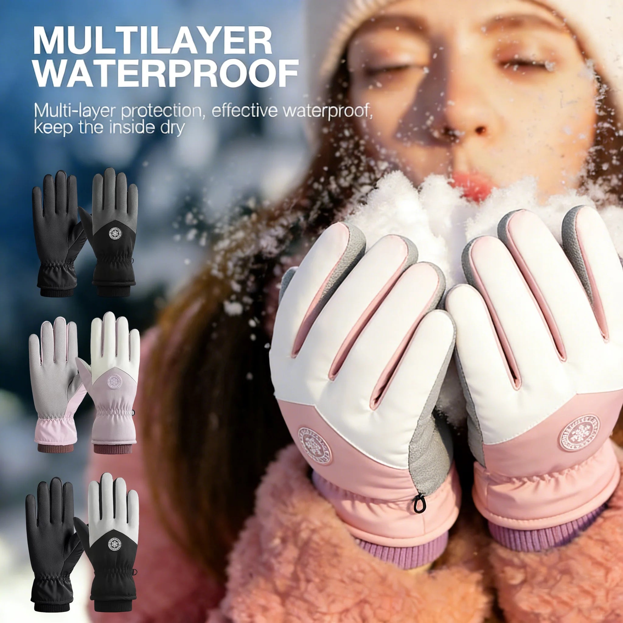 Winter Couple Ski Gloves Thickened Thermal Gloves Adjustable Close Non-slip Touch Screen Gloves Waterproof Cold-proof Quick Pick Grocers