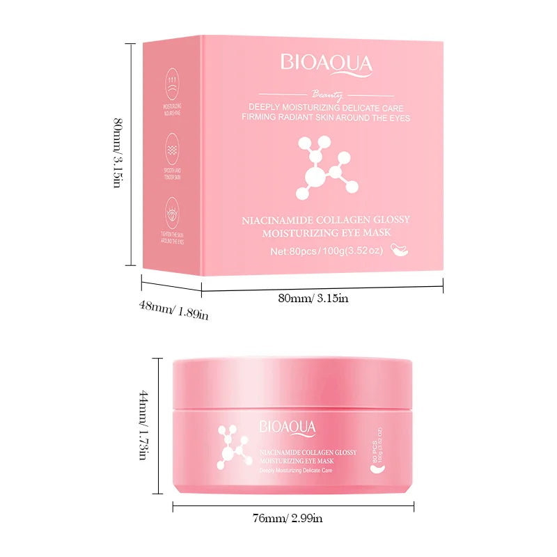 80pcs BIOAQUA Nicotinamide Collagen Eye Mask Anti Dark Circles Whitening Anti-Wrinkles Moisturizing Anti-Aging Eye Patches Quick Pick Grocers