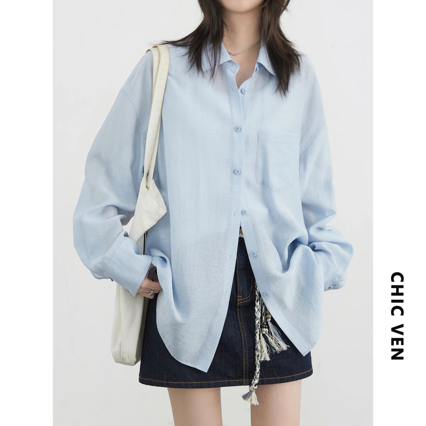 CHIC VEN Women Long Sleeve Shirts Solid Loose Casual New Style Design Back Hollow Out Shirt Female Blouse Spring Summer 2026 Quick Pick Grocers