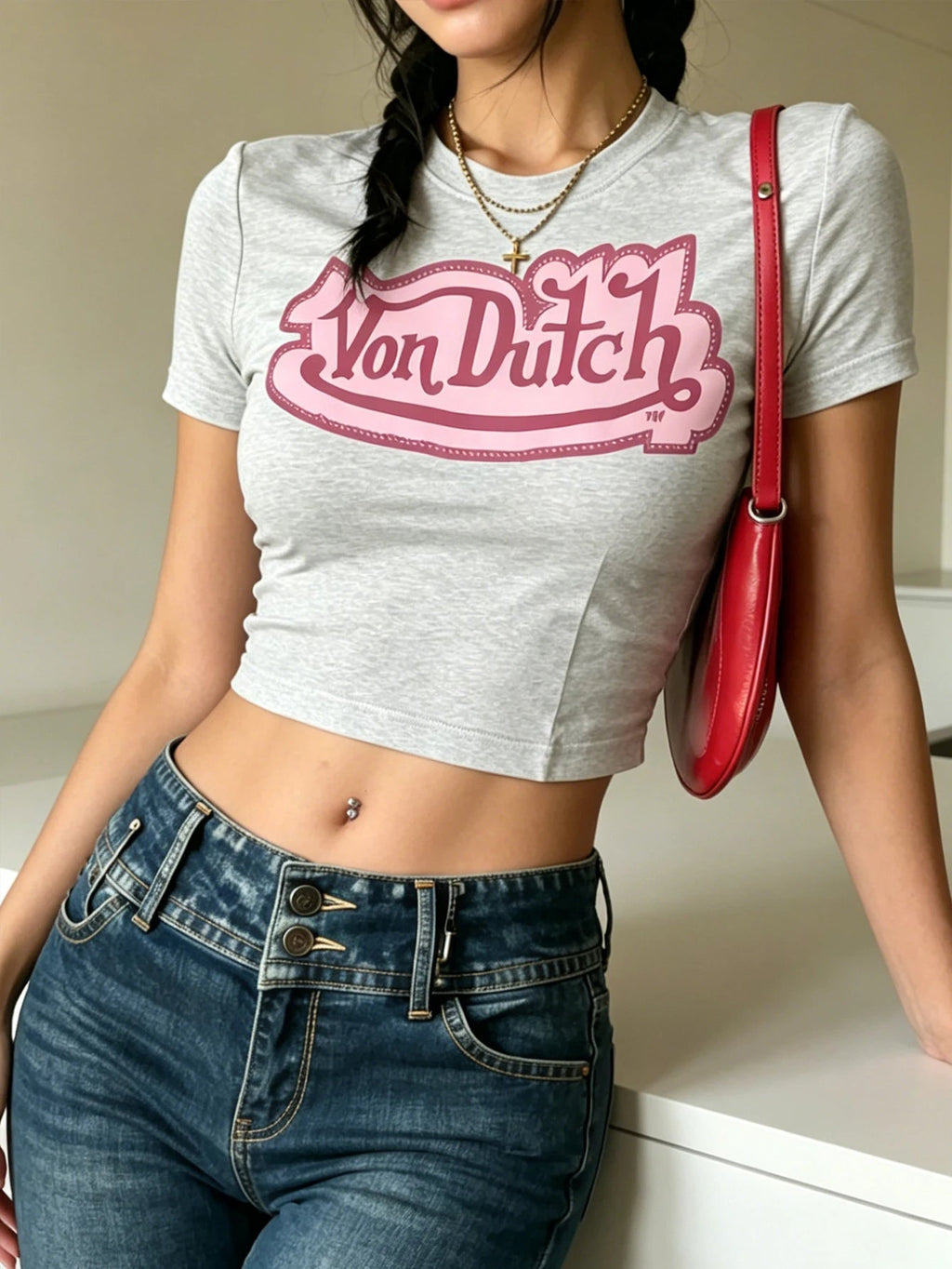 Women's Retro Letter Pattern Printed Round-neck Short Sleeve Top - Casual Sports Short-Sleeved Stripped T-Shirt Quick Pick Grocers