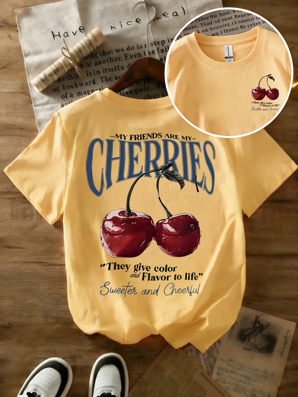 Summer Sweeter Cherries Prints T-Shirts Womens Cotton Oversized T Shirts Basic O-Neck Short Sleeve Tops Casual Woman Clothes Quick Pick Grocers