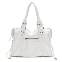 Vintage Washed PU Leather Large Capacity Tote Zip Pockets Braid Decor Shoulder Cross body Bag Unisex Women Daily Travel Handbag Quick Pick Grocers
