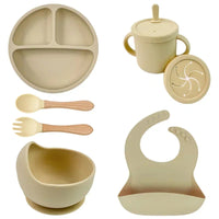 Food Grade Silicone Child Dish Set Baby Feeding Bowl Suction Plate Straw Cup Wooden Spoon Fork for Kids Tableware Toddler Dishes Purest Peak