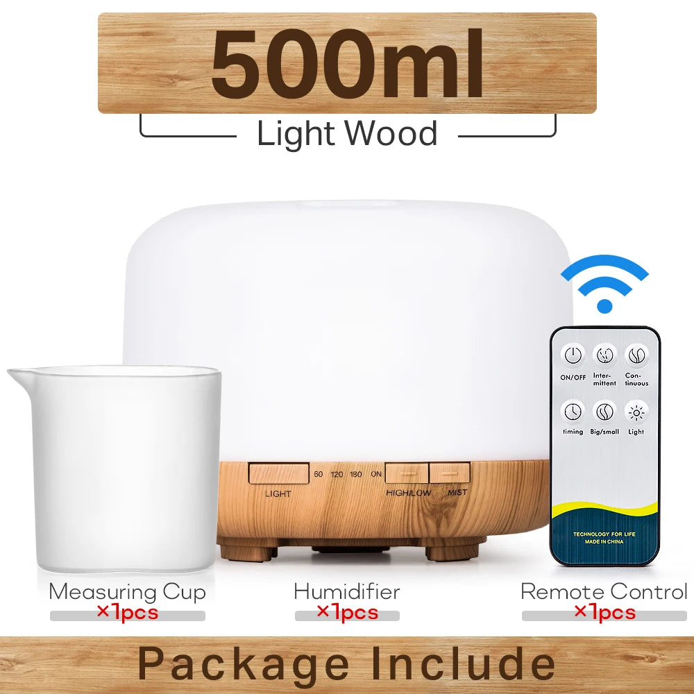 Air Humidifier Essential Oil Diffuser 300ML 500ML 1000ML With Lights Remote Control Ultrasound Electric Aromatherapy Diffuser Quick Pick Grocers