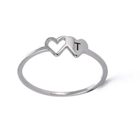 COOLTIME Initial Letter Ring for Women Stainless Steel A-Z Alphabet Double Heart Rings Simple Wedding Cheap Gift For Lover Quick Pick Grocers