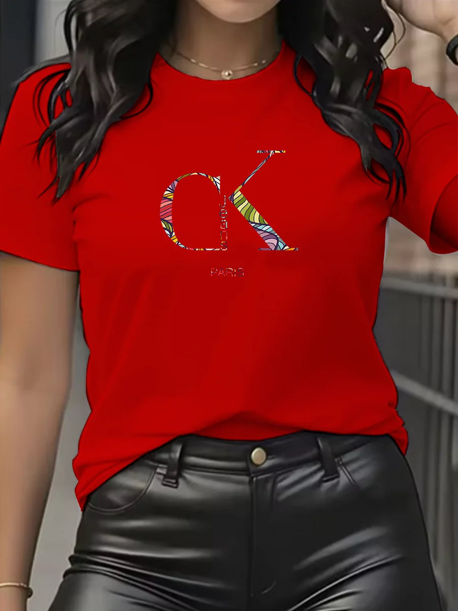 Summer luxury brand fashion cartoon letter print crew collar clothing short sleeve T-shirt  trend women's summer Y2K top Quick Pick Grocers