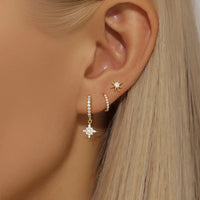 3 Piece Fashion Stainless Steel Round Star Drop Earrings Set for Women 18K Gold Plated Dangle Earring Punk Unisex Rock  Jewelry Econic Blanks