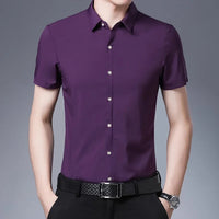 Men's Business Casual Solid Color Short Sleeved Shirt Non Ironing Comfortable Top Quick Pick Grocers