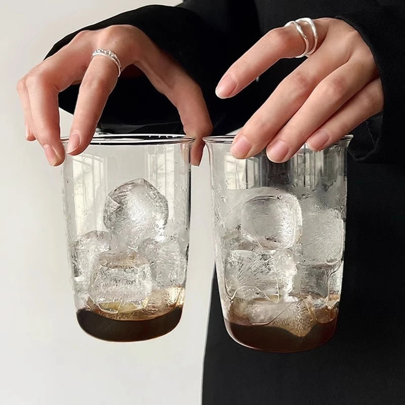 Glasses Cup Transparent Water Bottle Tumbler Whiskey Glass Drinkware Coffee Milk Juice Mug Cup Kitchen Accessory Stripe Cups 텀블러 Quick Pick Grocers