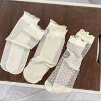 3pairs Summer Lace Bow Mesh Thin Low Tube Socks for Women Lolita Cute Aesthetic Black White JK Short Stockings New Fashion Socks Quick Pick Grocers