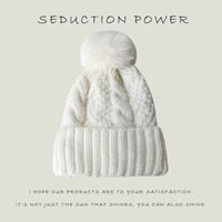 New Winter Twist Knitting Hat For Women Fur Pompom Thick Plush Cap Beanie Solid Color Ladies Warm Ski Snow Skullies Beanies Purest Peak