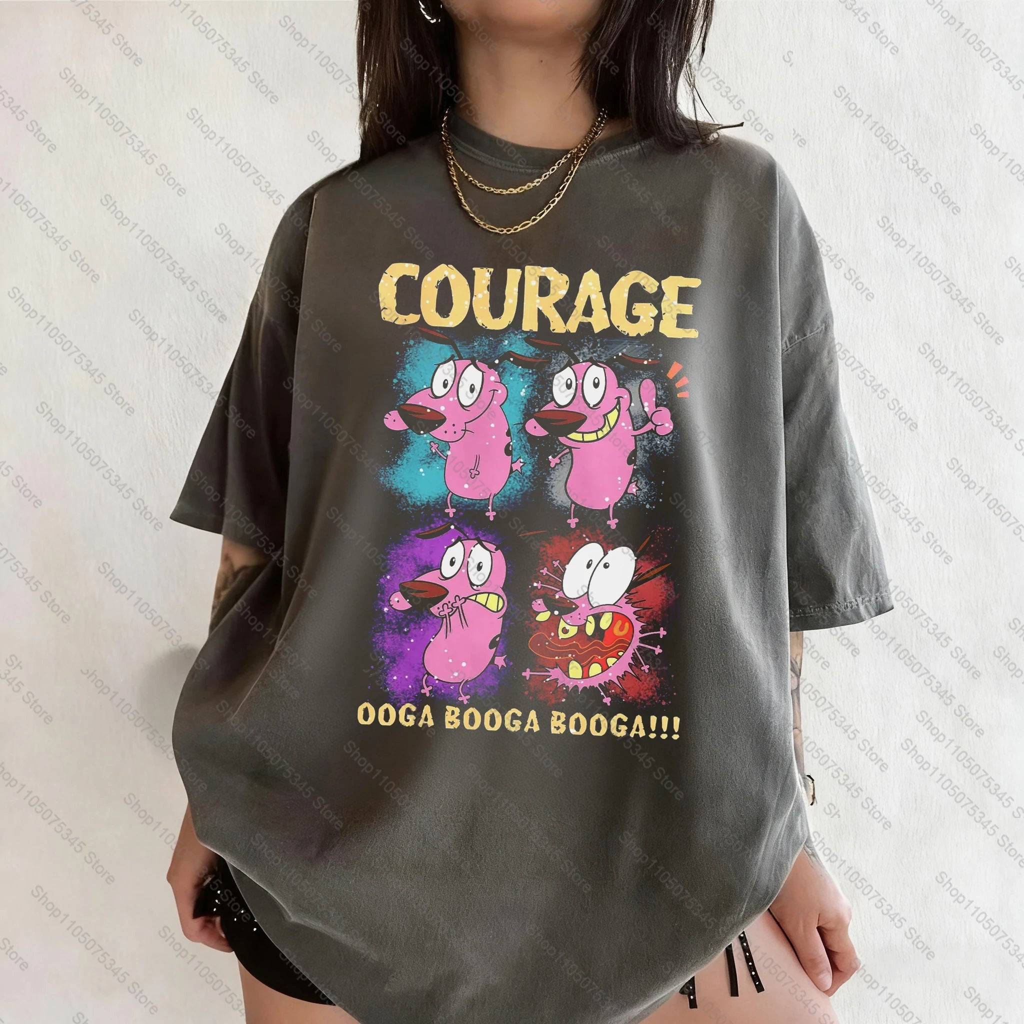 Vintage Courage The Cowardly Dog Cartoon Print Short Sleeve T-Shirt Retro Unisex Graphic Tee 90s Nostalgia Summer Streetwear Tee Quick Pick Grocers