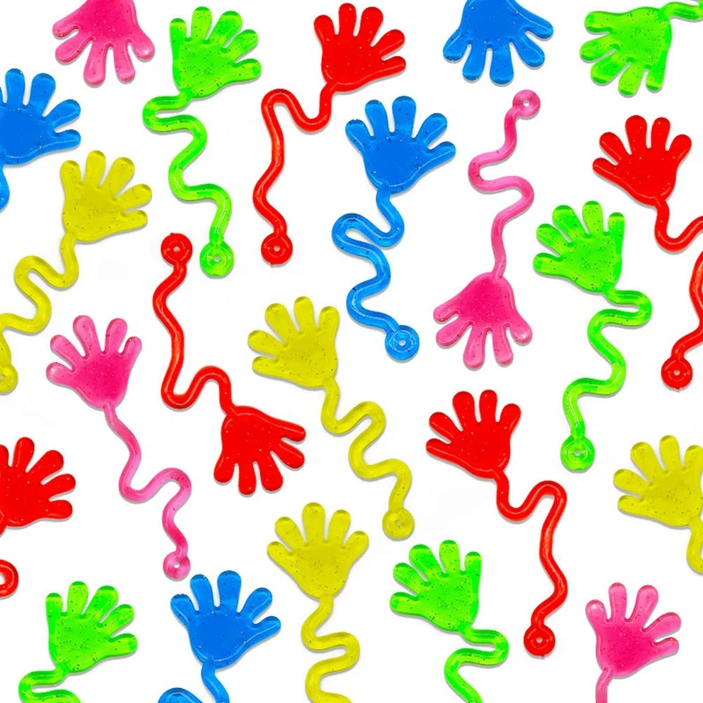 12PCS for Kids Adult Glitter Sticky Hands Mini Stretchy Stress Relief Sensory Toys Party Favors Supplies Goodie Bag Stuffers Econic Blanks