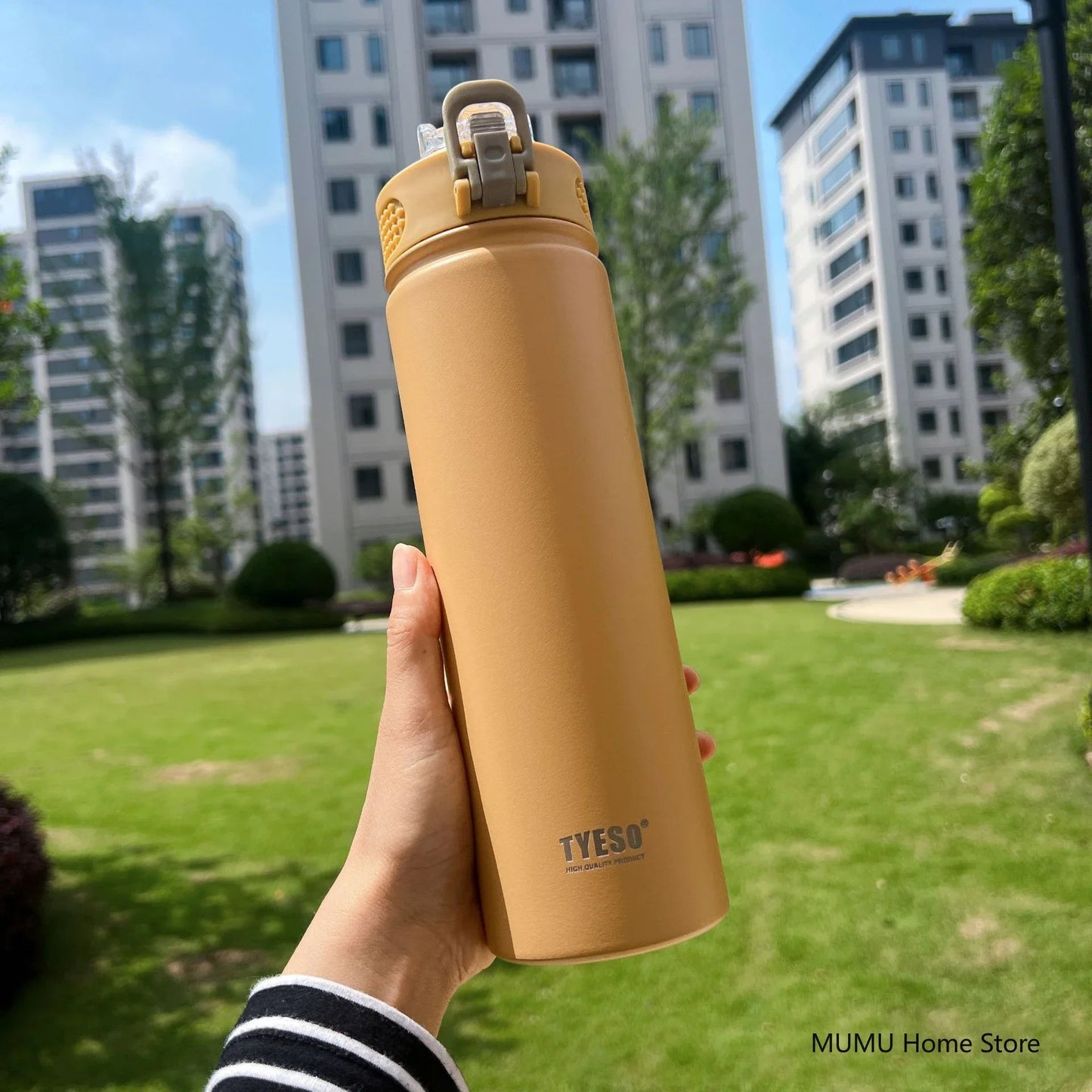 TYESO 600/750ML Thermos Bottle With Straw Stainless Steel Car Thermal Cup Sports Water Bottles Keeps Cold and Heat Thermal Mug Quick Pick Grocers