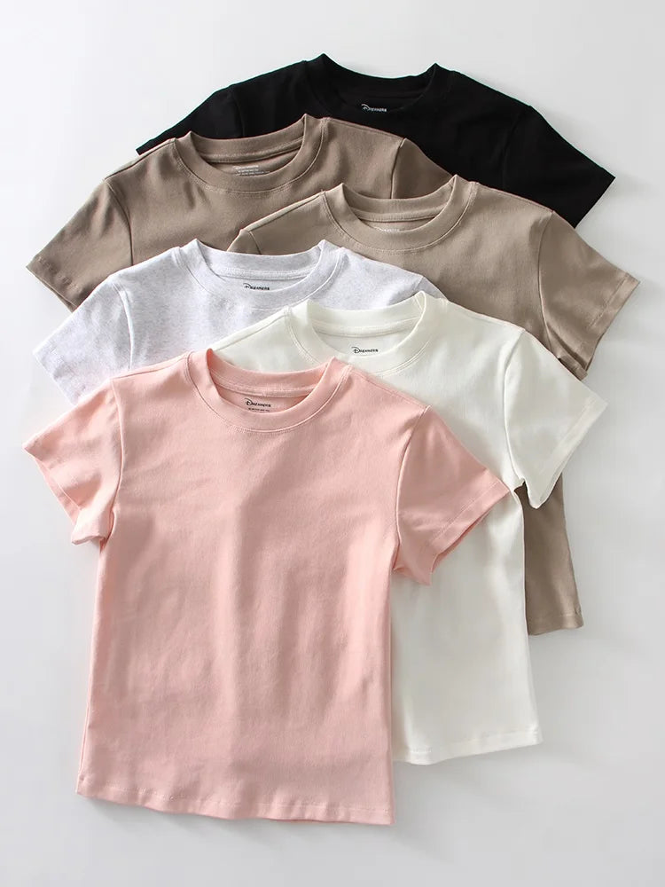 Basic T Shirts Women Cotton Slim Fit White Tops Summer Black Tees Crew Neck 100% Cotton T Shirt For Women Plain T-shirts Soft Quick Pick Grocers