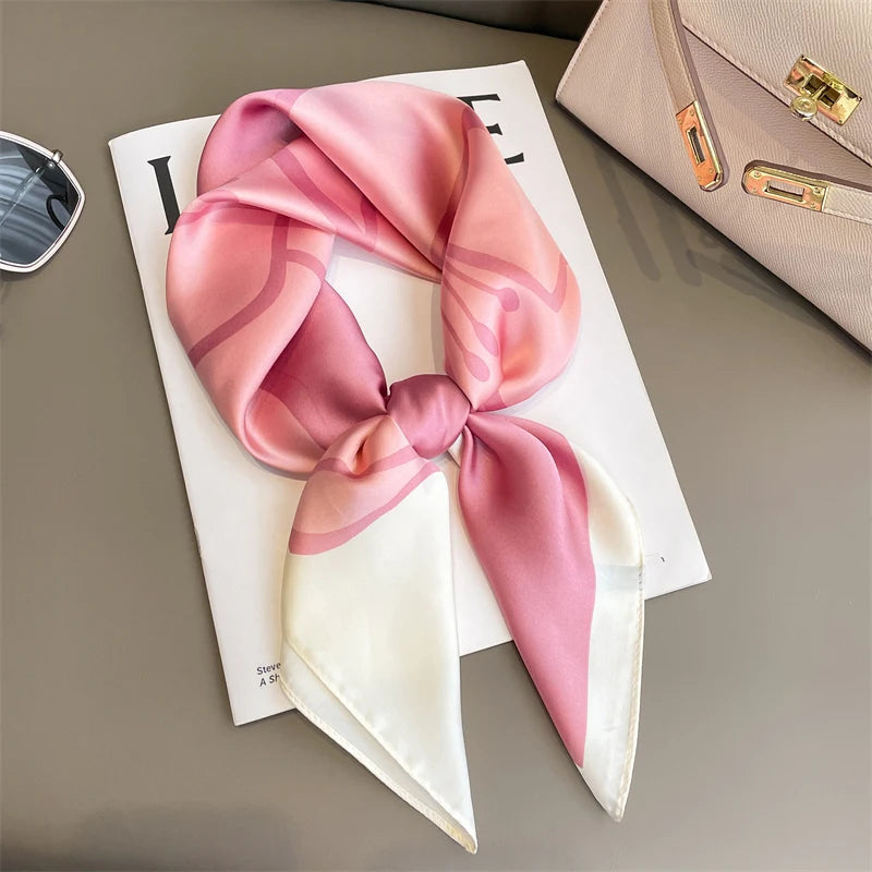 60Colors Luxury Scarf Women 70*70Cm Silk Feel Square Hair Wrapping Foulard Satin Shawl Big Size Head Bandana Hijab Handkerchief Quick Pick Grocers