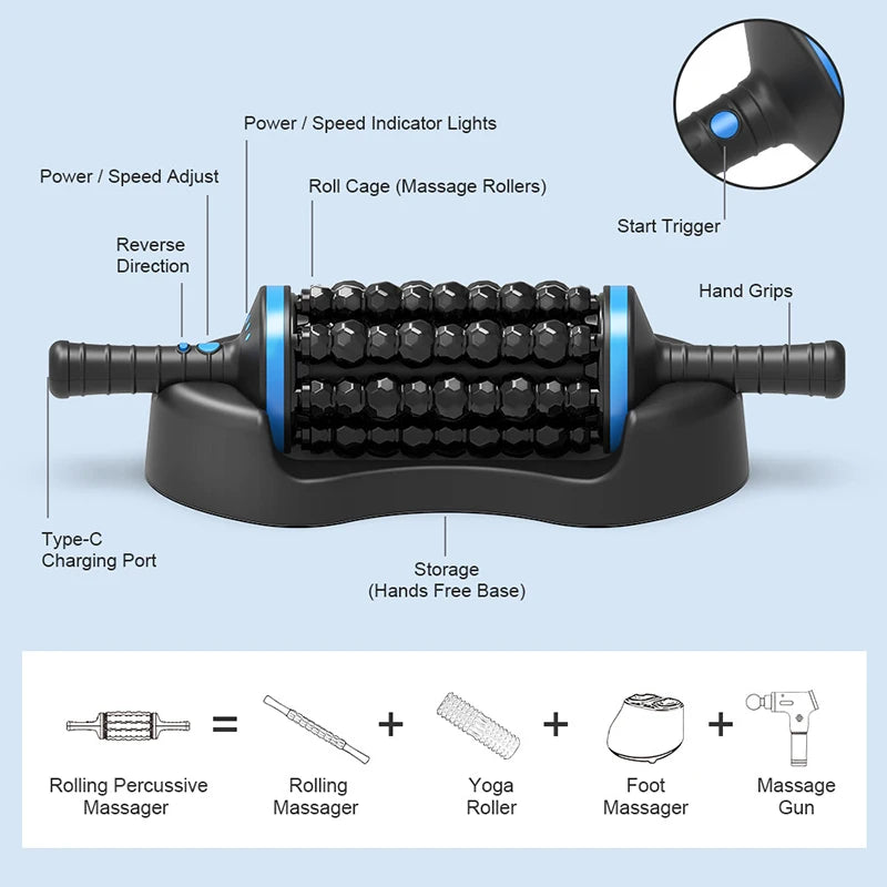NEW Cordless Roller Body Massage Rechargeable Vibrators 360 Rolling Percussive Massager Muscle Relaxation Back Foot Leg Relaxer Purest Peak